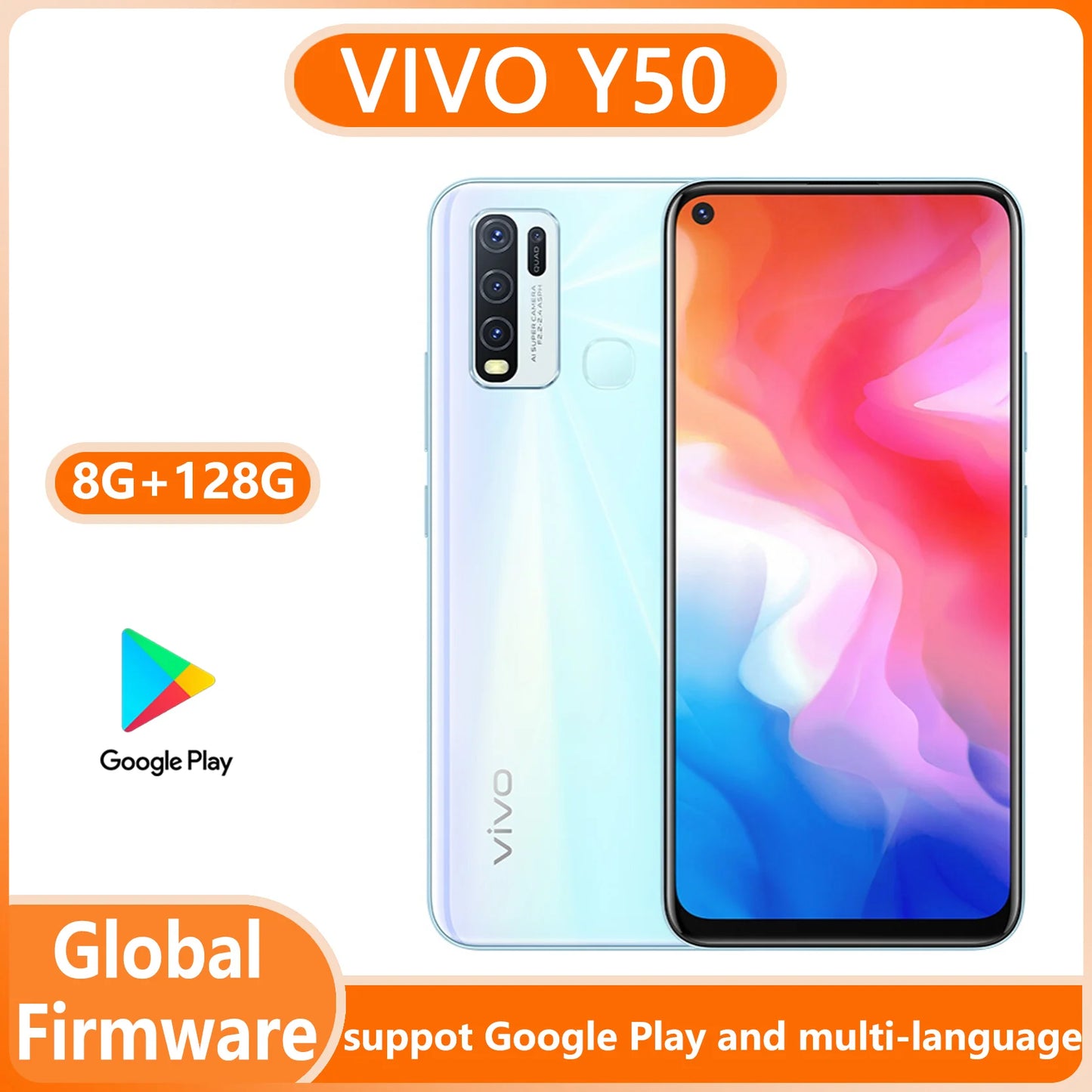 VIVO Y50 Global mobile phone Snapdragon 665 Octa Core 6.53" 5000mAh 8GB 128GB 16.0MP Cameras .
